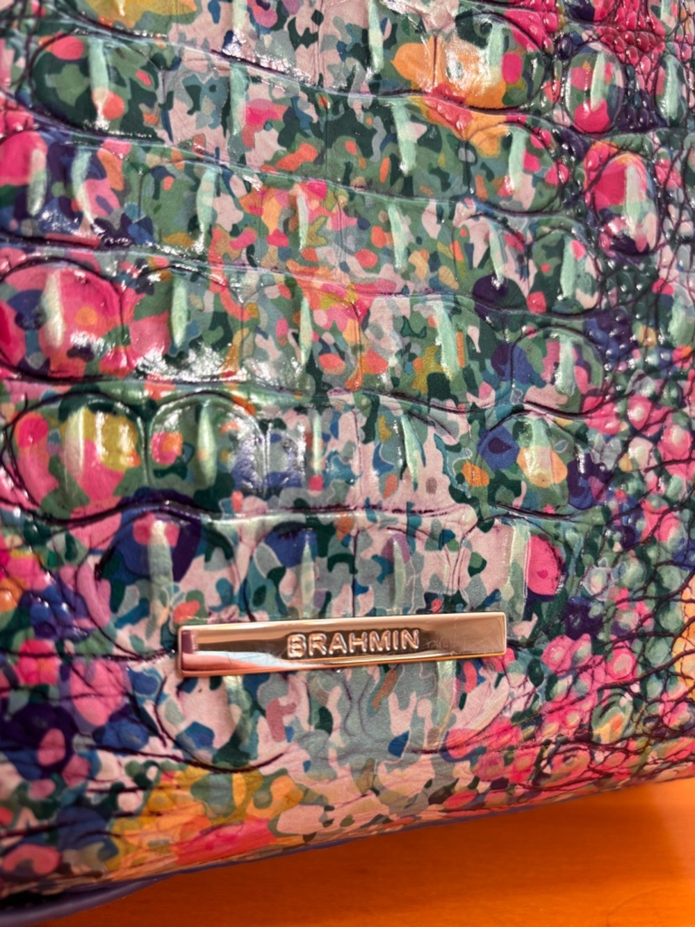 Brahmin Floral Multi-Color Croc-Embossed Tote - Picture 2 of 5